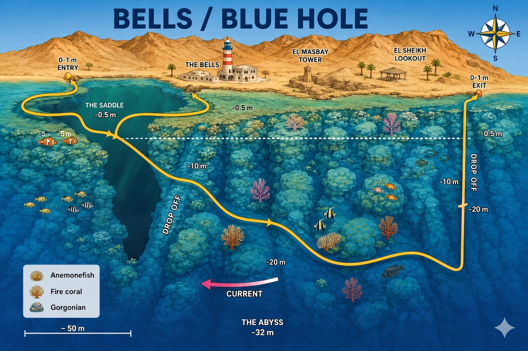 Blue Hole & Bells dive map