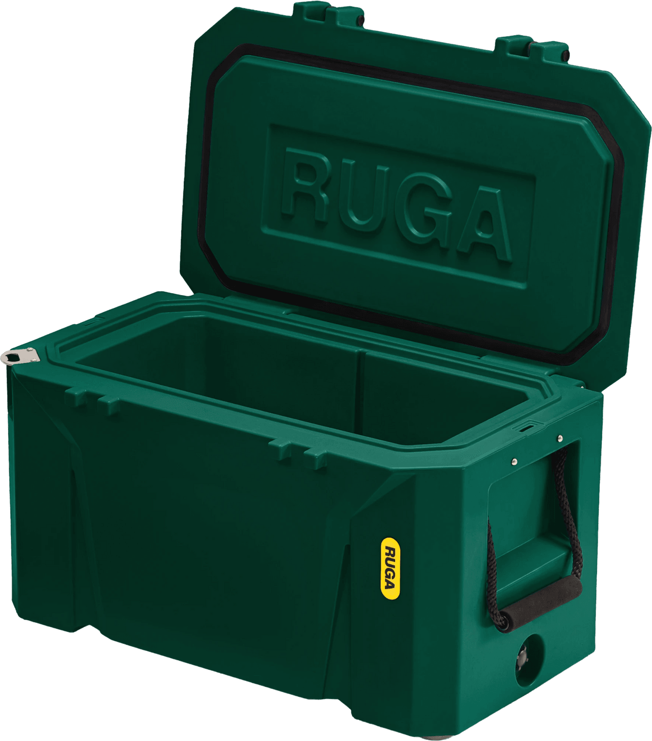 RUGA Shell 35 open, showing the moulded RUGA lid and the insulated interior