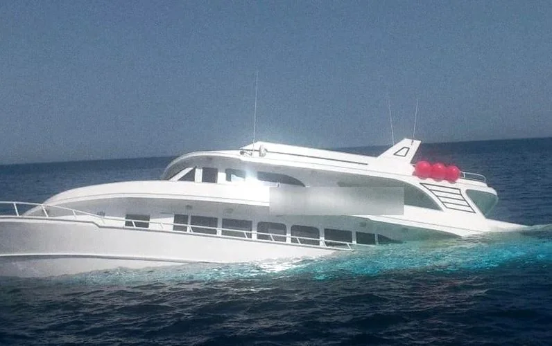 The Sea Spirit sinking by the stern off Gebel El Zeit