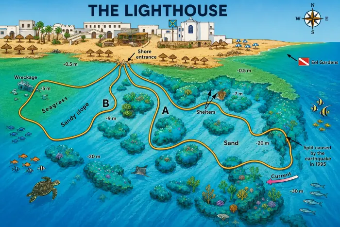 Dahab Lighthouse dive map