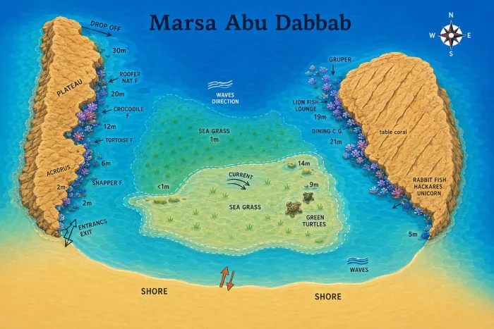 Marsa Abu Dabbab dive map
