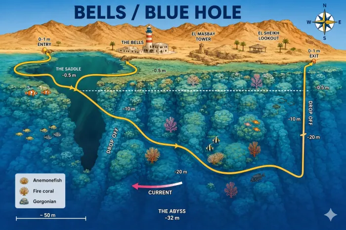 Blue Hole, Bells dive map