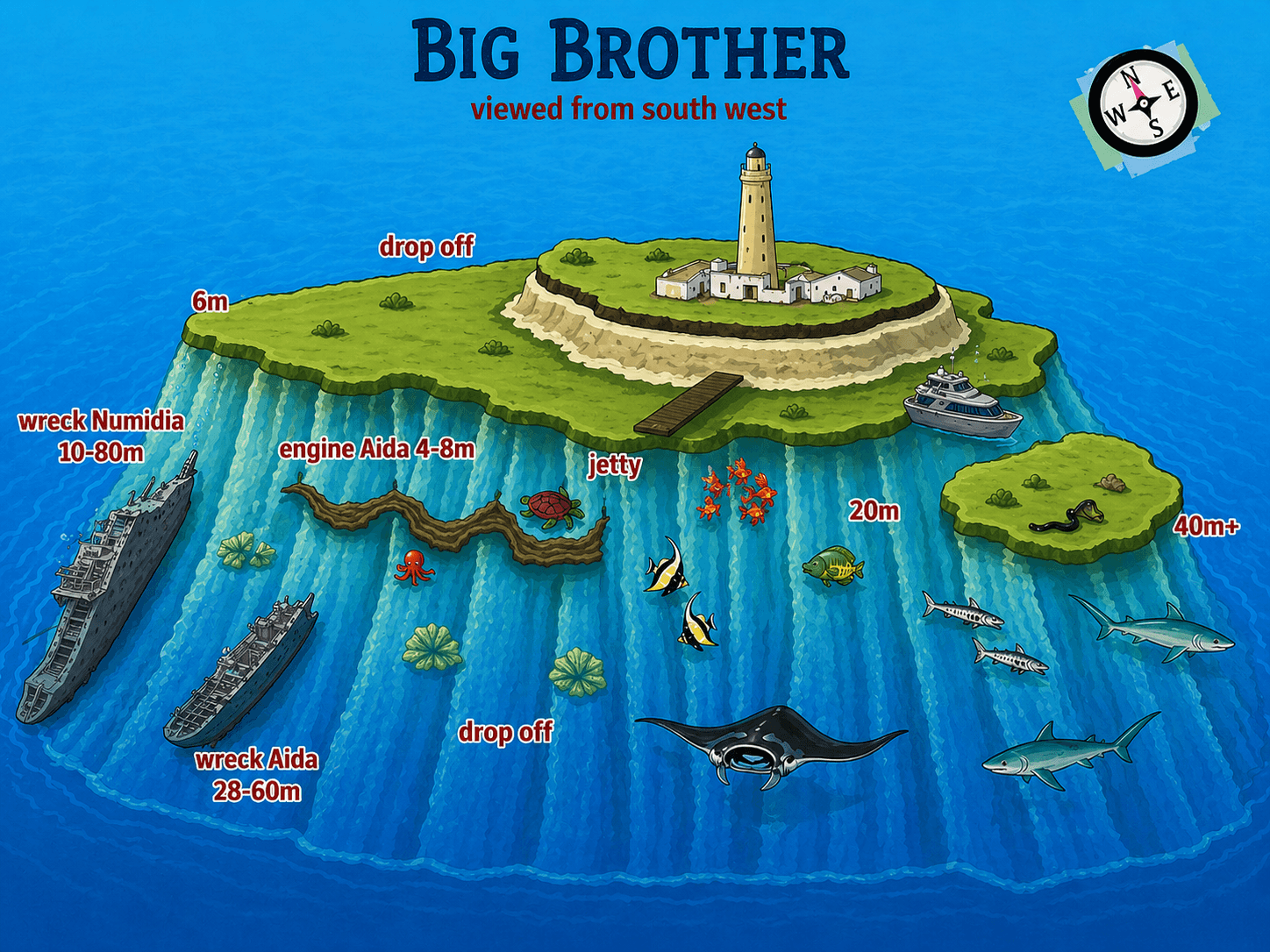 The Brothers, Big & Little dive map