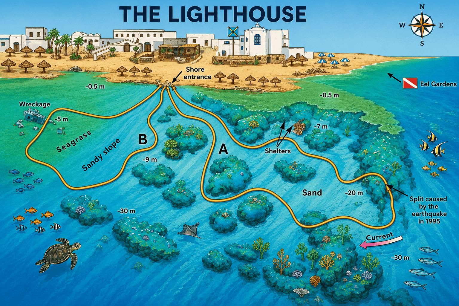 Dahab Lighthouse dive map