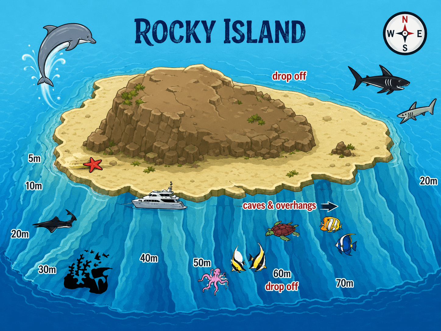 Rocky Island & Zabargad dive map