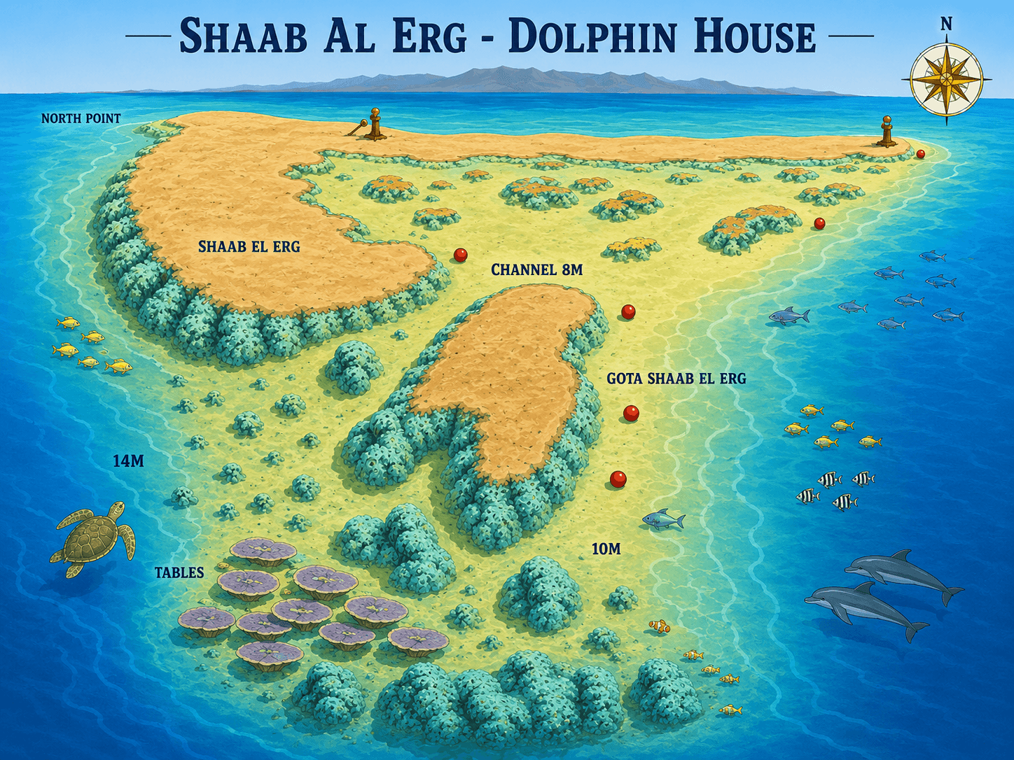 Sha'ab El Erg, Dolphin House dive map