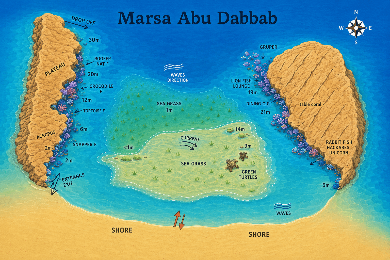 Marsa Abu Dabbab dive map
