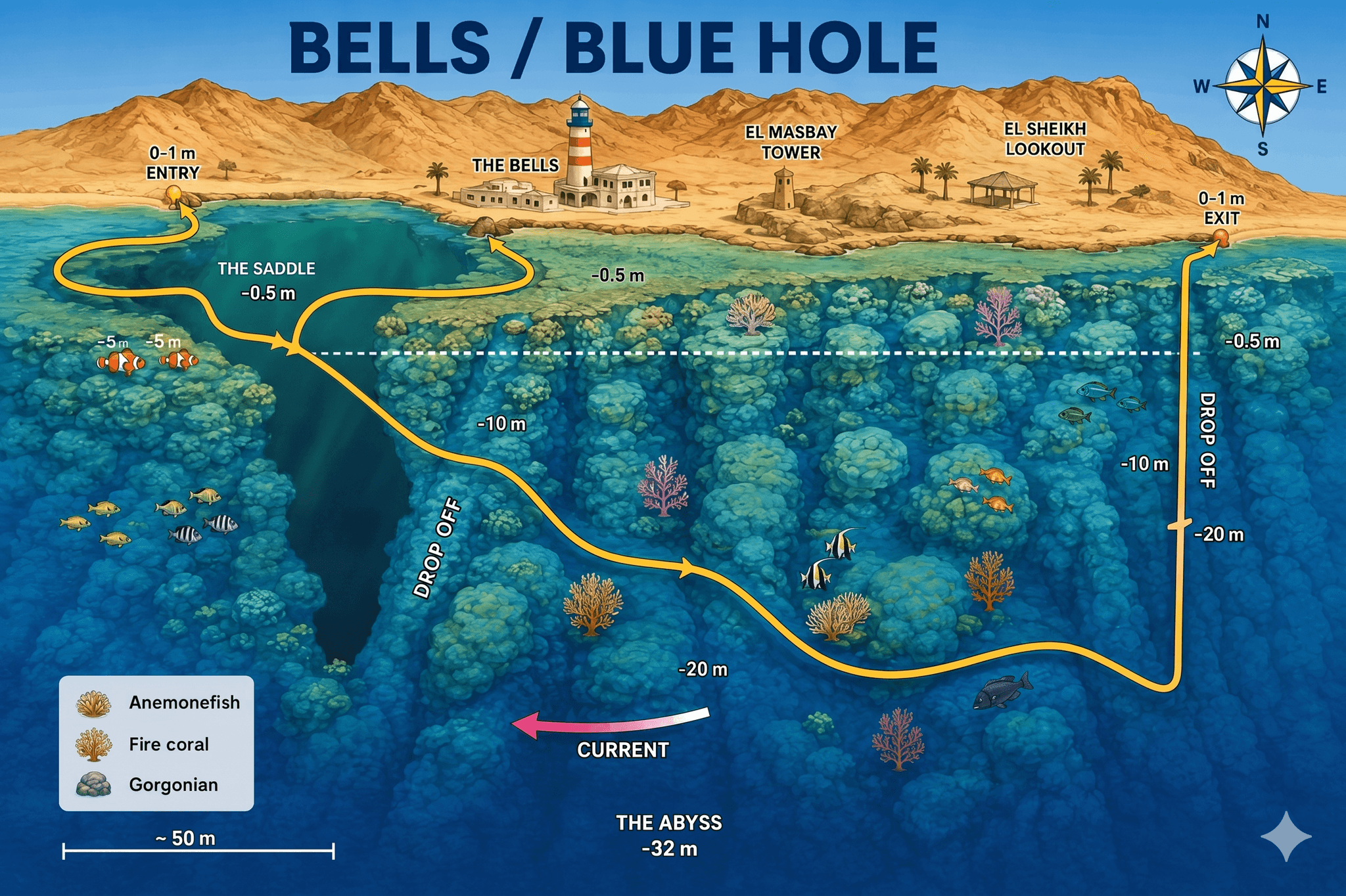 Blue Hole, Bells dive map
