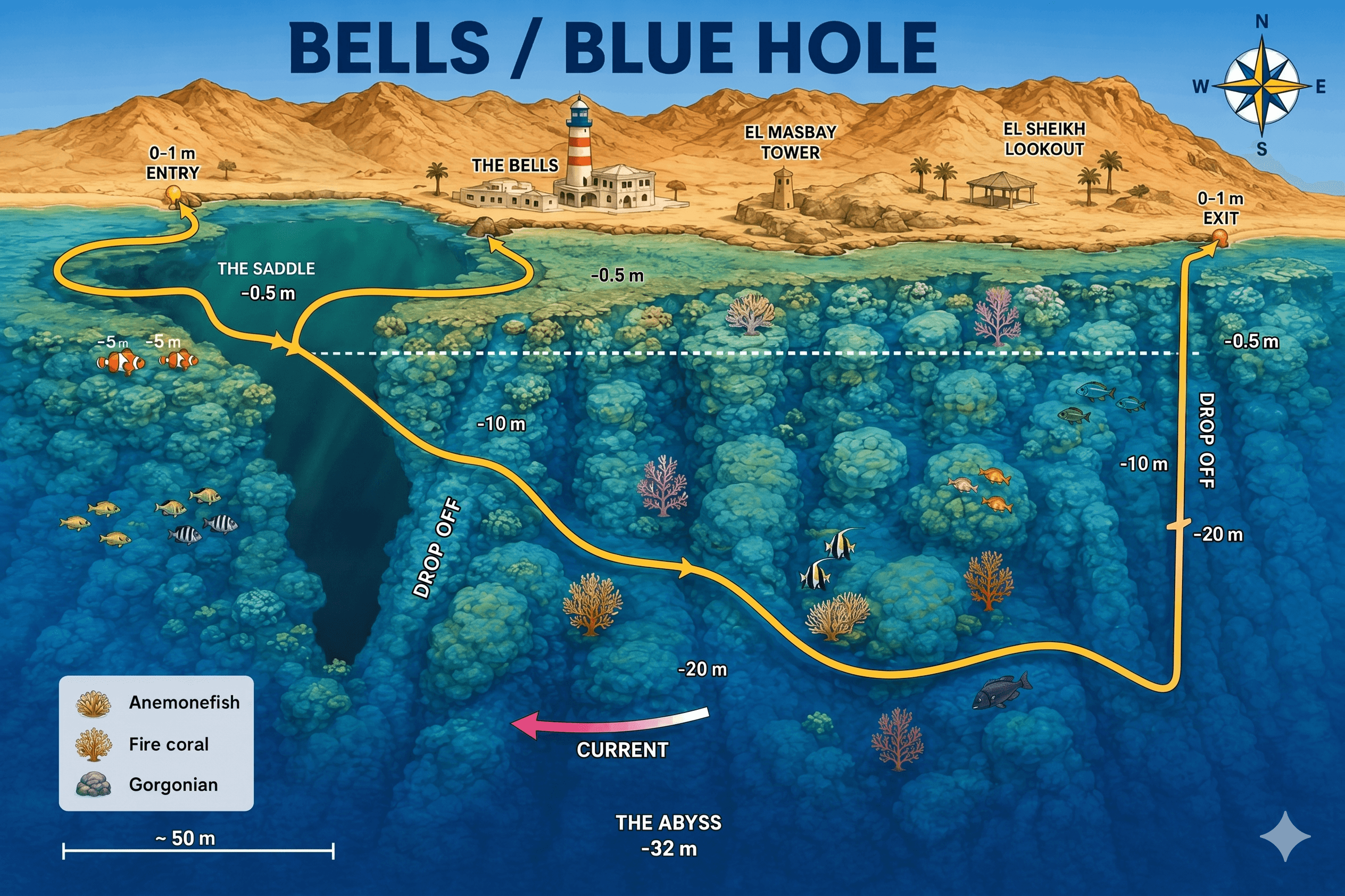 Blue Hole, Bells dive map