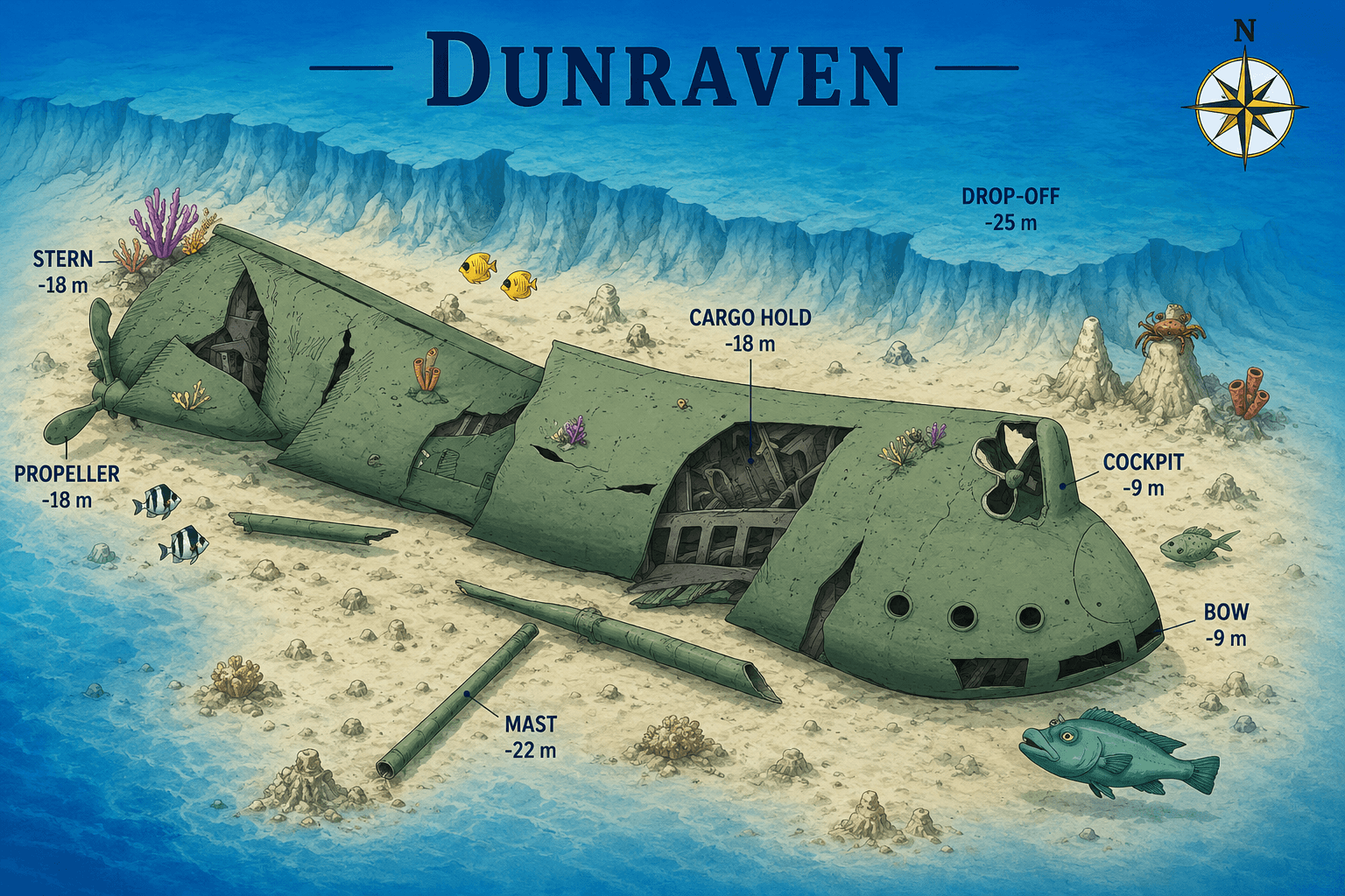 SS Dunraven dive map
