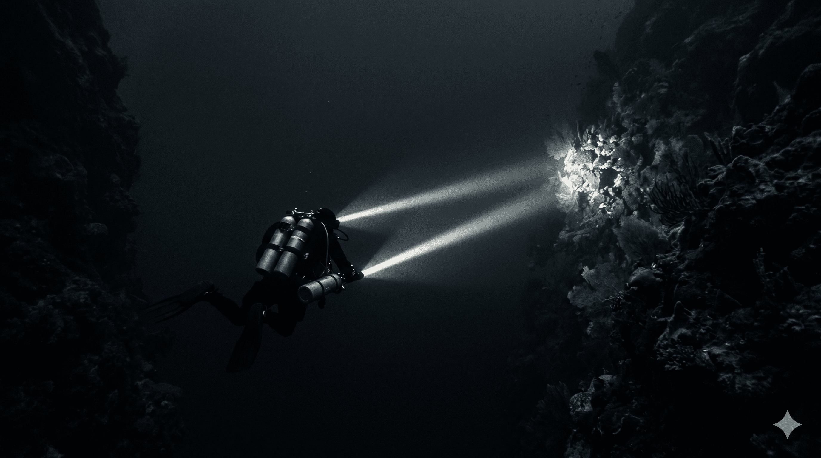 Dark underwater tunnel passage, Blue Hole Dahab