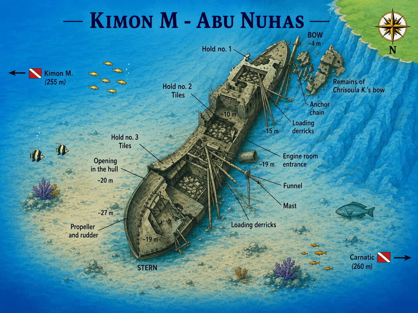 Kimon M wreck dive map