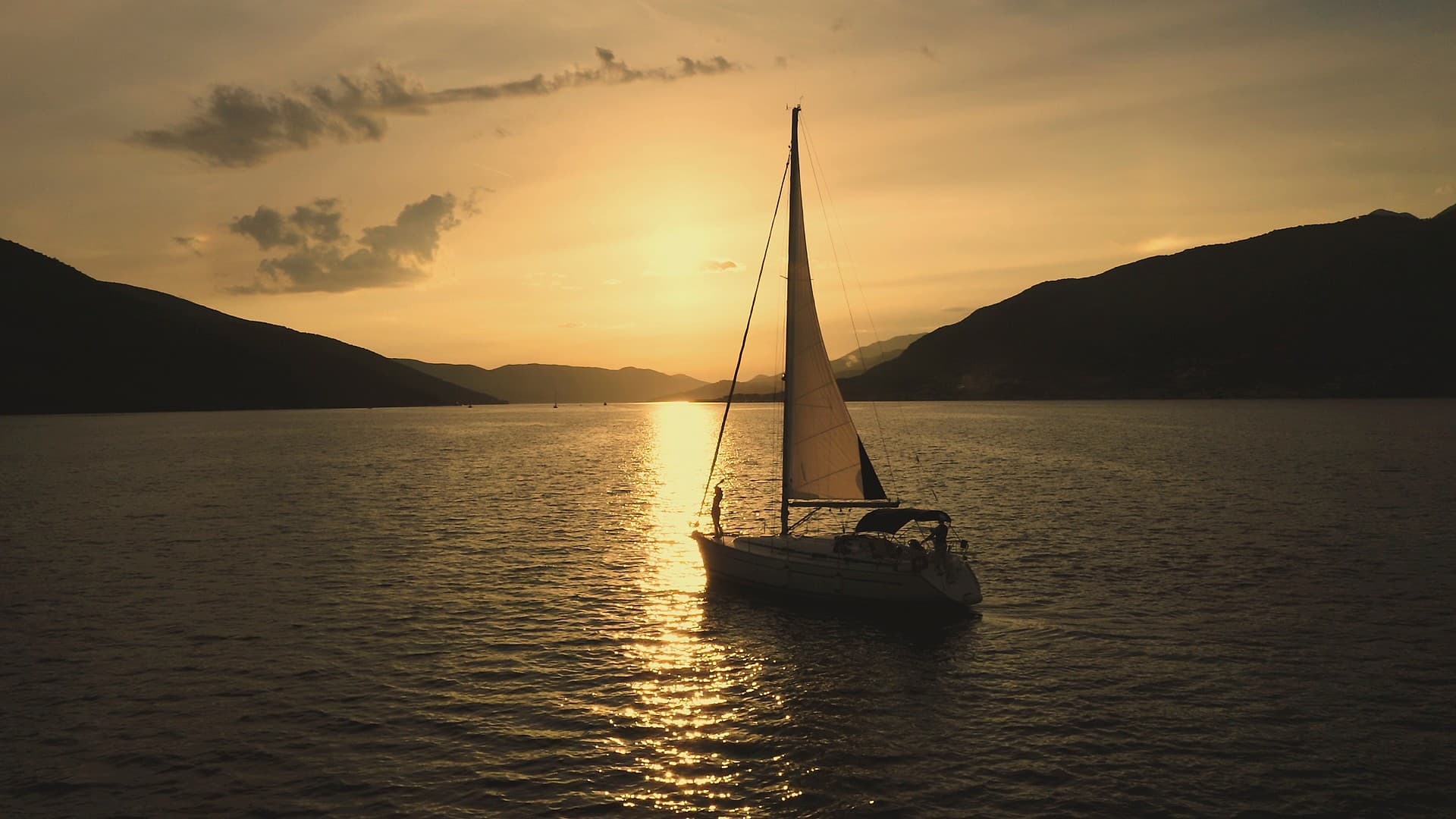 A sailing yacht at sunset on the Red Sea