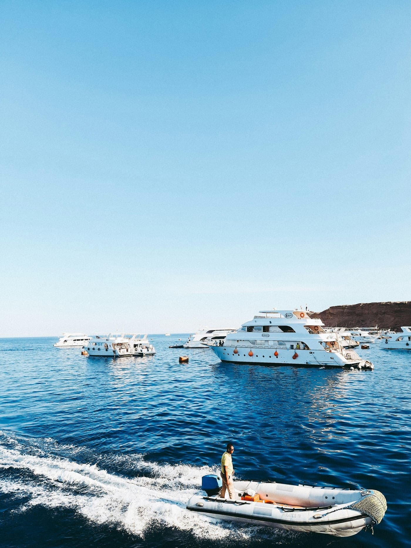 Dive boats at anchor off the Sharm El Sheikh coastline